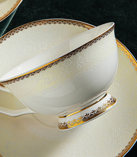 Bone China Porcelain Coffee Cup Set, White Ceramic Cups, Elegant British Ceramic Coffee Cups, Unique Tea Cup and Saucer in Gift Box-LargePaintingArt.com