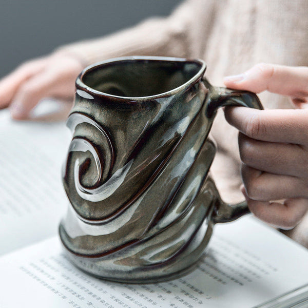 Brown Ceramic Coffee Mug, Stoneware Coffee Mugs, Large Capacity Coffee Cups, Large Handmade Pottery Coffee Mug-LargePaintingArt.com