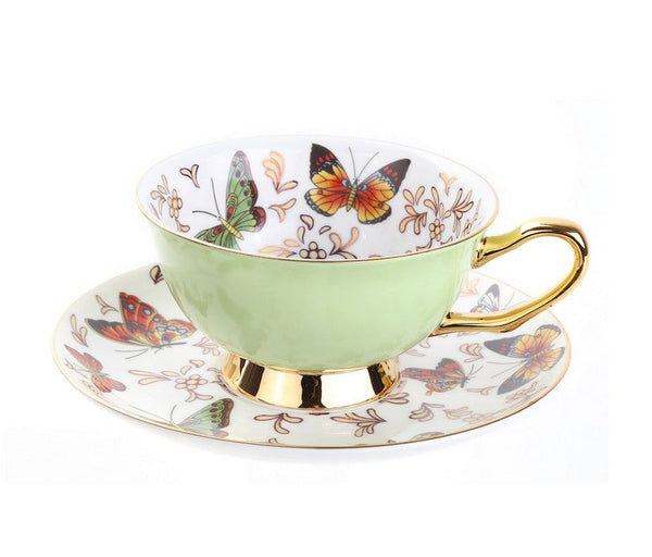 Unique Butterfly Coffee Cups and Saucers, Creative Butterfly Ceramic Coffee Cups, Beautiful British Tea Cups, Creative Bone China Porcelain Tea Cup Set-LargePaintingArt.com