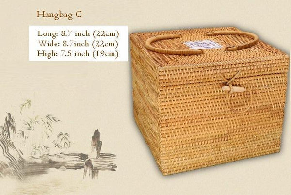 Rattan Wicker Serving Basket, Storage Baskets for Picnic, Kitchen Storage Baskets, Woven Storage Baskets with Lid-LargePaintingArt.com