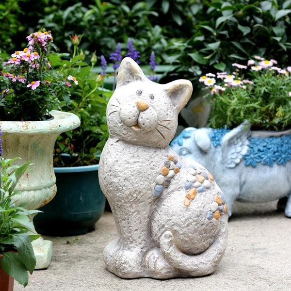 Large Lovely Cat Statue for Garden Courtyard Ornament, Animal Statue, Villa Outdoor Decor Gardening Ideas-LargePaintingArt.com
