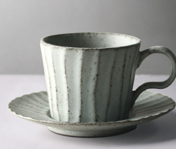 Handmade Pottery Coffee Cup, Creative Ceramic Coffee Cup with Saucer, Unique Tea Cup and Saucer, Modern Tea Cup Set for Afternoon Tea-LargePaintingArt.com