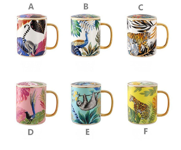 Peacock Porcelain Cups, Large Capacity Jungle Animal Porcelain Mugs, Unique Ceramic Mugs in Gift Box, Creative Ceramic Mugs for Office-LargePaintingArt.com