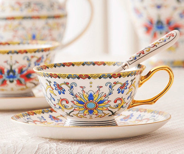 Bohemia Ceramic Coffee Cups, Creative Ceramic Cups, China Porcelain Tea Cup Set, Unique Afternoon Tea Cups and Saucers-LargePaintingArt.com