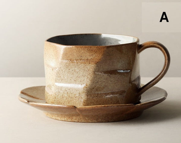 Unique Tea Cup and Saucer, Modern Handmade Pottery Coffee Cup, Creative Ceramic Coffee Cup with Saucer, Tea Cup Set for Afternoon Tea-LargePaintingArt.com