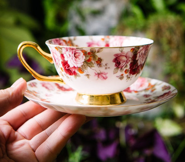 Unique Royal Coffee Cup and Saucer, Elegant Flower Ceramic Cups, Creative Bone China Porcelain Tea Cup Set, Beautiful British Tea Cups-LargePaintingArt.com