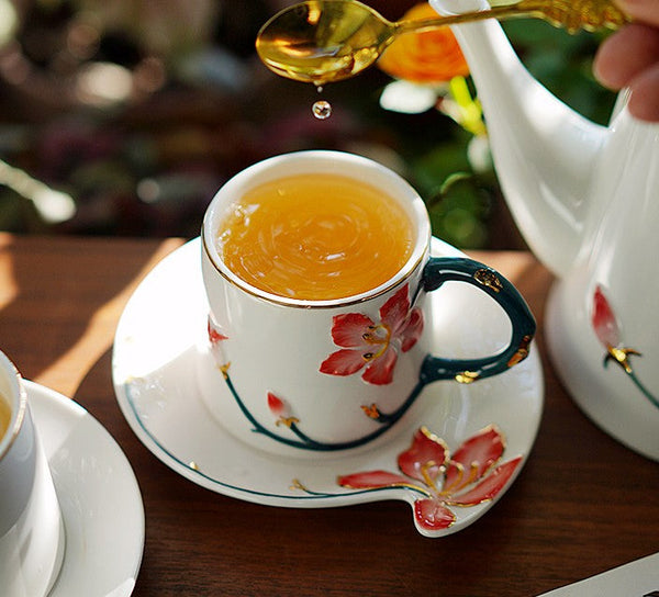 Afternoon British Tea Cups, Creative Bone China Porcelain Tea Cup Set, Traditional English Tea Cups and Saucers, Unique Ceramic Coffee Cups-LargePaintingArt.com