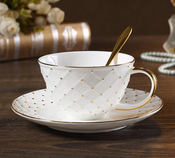 Elegant Ceramic Tea Cups, Unique Tea Cups and Saucers in Gift Box as Birthday Gift, Beautiful British Tea Cups, Creative Bone China Porcelain Tea Cup Set-LargePaintingArt.com