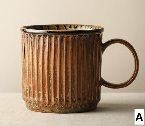 Large Modern Handmade Pottery Coffee Cup, Large Capacity Coffee Mugs, Unique Tea Cup, Creative Brown Green Ceramic Coffee Mugs-LargePaintingArt.com
