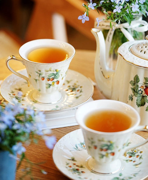 Beautiful British Tea Cups, Elegant Bone China Porcelain Tea Cup Set, Traditional English Tea Cups and Saucers, Unique Ceramic Coffee Cups-LargePaintingArt.com