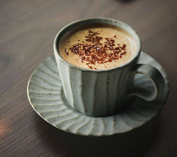 Handmade Pottery Coffee Cup, Creative Ceramic Coffee Cup with Saucer, Unique Tea Cup and Saucer, Modern Tea Cup Set for Afternoon Tea-LargePaintingArt.com