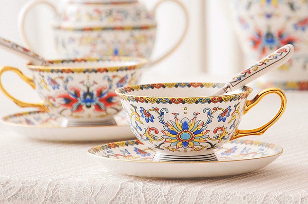 Bohemia Ceramic Coffee Cups, Creative Ceramic Cups, China Porcelain Tea Cup Set, Unique Afternoon Tea Cups and Saucers-LargePaintingArt.com