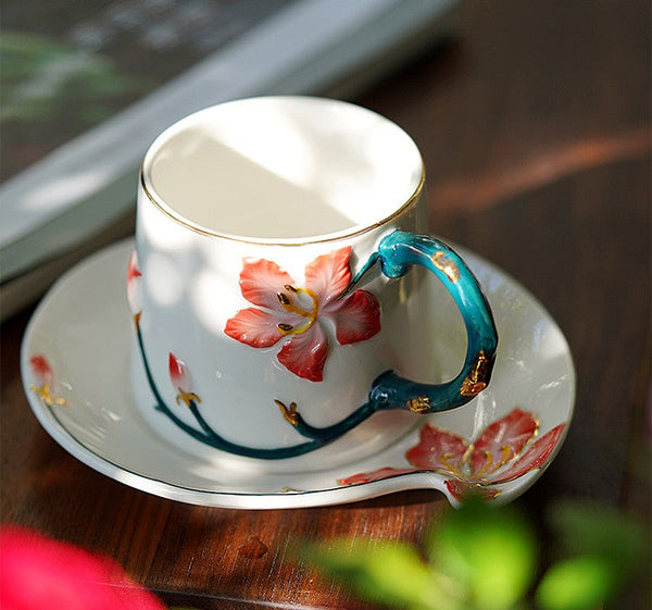 Afternoon British Tea Cups, Creative Bone China Porcelain Tea Cup Set, Traditional English Tea Cups and Saucers, Unique Ceramic Coffee Cups-LargePaintingArt.com