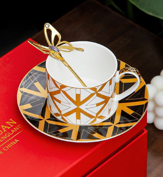 Modern Coffee Cup and Saucer, Elegant Ceramic Cups, Creative Bone China Porcelain Tea Cup Set, Beautiful British Tea Cups-LargePaintingArt.com