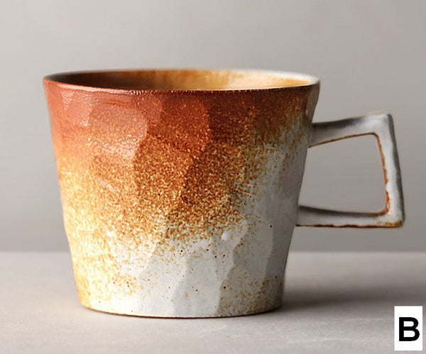 Large Capacity Coffee Cups, Modern Handmade Pottery Coffee Cup, Large Unique Tea Cup, Creative Brown White Black Blue Ceramic Coffee Mugs-LargePaintingArt.com