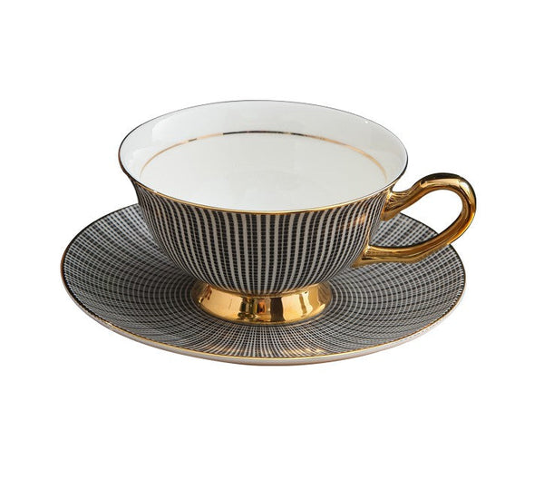 Elegant Ceramic Cups, Unique Modern Coffee Cup and Saucer, Creative Bone China Porcelain Tea Cup Set, Beautiful British Tea Cups-LargePaintingArt.com