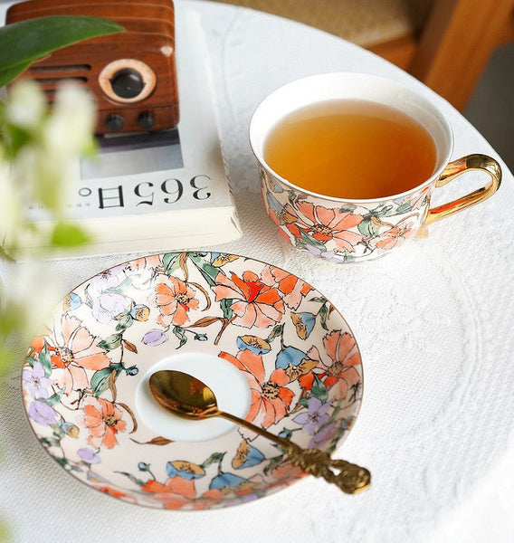 Elegant Ceramic Coffee Cups, Flower Bone China Porcelain Tea Cup Set, British Royal Ceramic Cups for Afternoon Tea, Unique Tea Cup and Saucer in Gift Box-LargePaintingArt.com