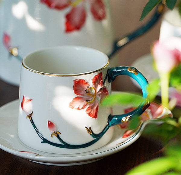 Afternoon British Tea Cups, Creative Bone China Porcelain Tea Cup Set, Traditional English Tea Cups and Saucers, Unique Ceramic Coffee Cups-LargePaintingArt.com