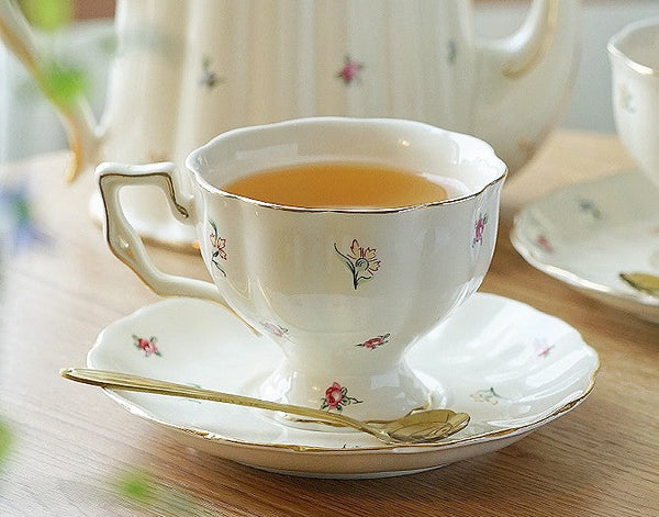 Bone China Porcelain Tea Cup Set, Beautiful British Tea Cups, Traditional English Tea Cups and Saucers, Unique Ceramic Coffee Cups-LargePaintingArt.com