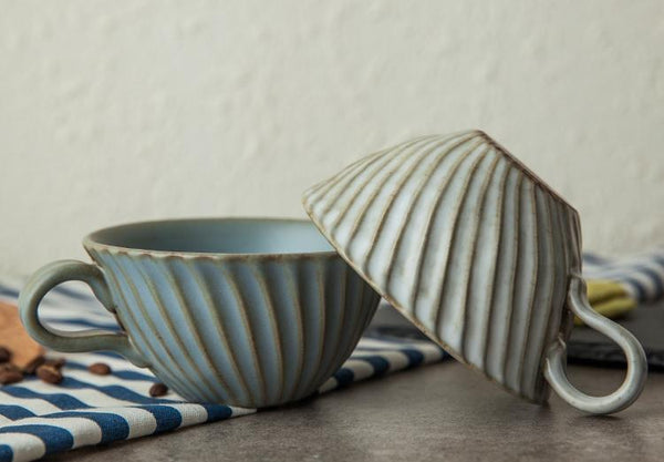 Gray Pottery Coffee Cups, Cappuccino Coffee Mug, Latte Coffee Cup, Breakfast Milk Cup, Ceramic Coffee Cup, Coffee Cup and Saucer Set-LargePaintingArt.com