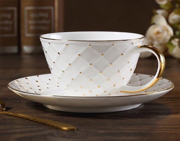 Elegant Ceramic Tea Cups, Unique Tea Cups and Saucers in Gift Box as Birthday Gift, Beautiful British Tea Cups, Creative Bone China Porcelain Tea Cup Set-LargePaintingArt.com