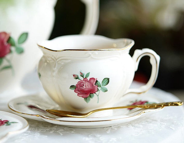 British Royal Ceramic Cups for Afternoon Tea, Elegant Ceramic Coffee Cups, Rose Bone China Porcelain Tea Cup Set, Unique Tea Cup and Saucer in Gift Box-LargePaintingArt.com