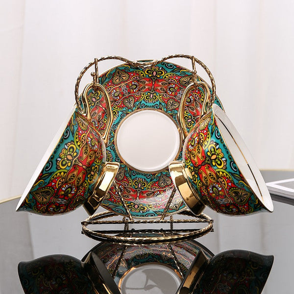 Royal Bone China Porcelain Tea Cup Set, Elegant British Ceramic Coffee Cups, Unique British Tea Cup and Saucer in Gift Box-LargePaintingArt.com