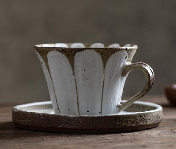 Daisy Flower Pattern Coffee Cup, Cappuccino Coffee Mug, Pottery Coffee Cups, Latte Coffee Cup, Tea Cup, Coffee Cup and Saucer Set-LargePaintingArt.com