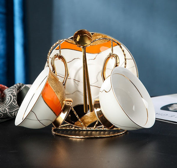 Elegant Royal Ceramic Coffee Cups, Unique Tea Cups and Saucers in Gift Box as Birthday Gift, Beautiful British Tea Cups, Creative Bone China Porcelain Tea Cup Set-LargePaintingArt.com