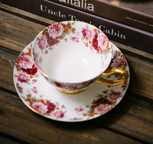 Unique Royal Coffee Cup and Saucer, Elegant Flower Ceramic Cups, Creative Bone China Porcelain Tea Cup Set, Beautiful British Tea Cups-LargePaintingArt.com