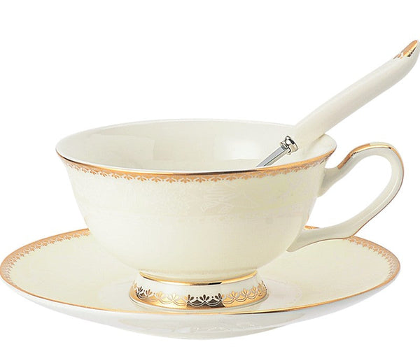 Bone China Porcelain Coffee Cup Set, White Ceramic Cups, Elegant British Ceramic Coffee Cups, Unique Tea Cup and Saucer in Gift Box-LargePaintingArt.com