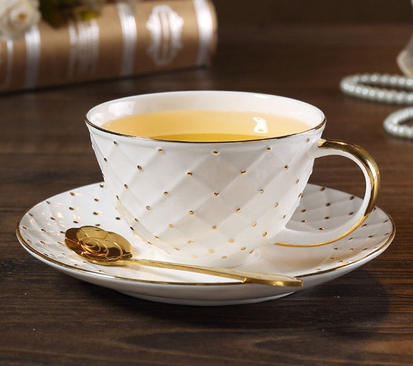 Elegant Ceramic Tea Cups, Unique Tea Cups and Saucers in Gift Box as Birthday Gift, Beautiful British Tea Cups, Creative Bone China Porcelain Tea Cup Set-LargePaintingArt.com