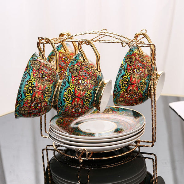 Royal Bone China Porcelain Tea Cup Set, Elegant British Ceramic Coffee Cups, Unique British Tea Cup and Saucer in Gift Box-LargePaintingArt.com