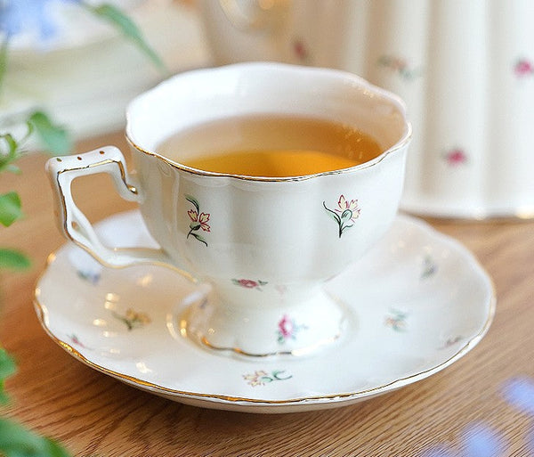 Bone China Porcelain Tea Cup Set, Beautiful British Tea Cups, Traditional English Tea Cups and Saucers, Unique Ceramic Coffee Cups-LargePaintingArt.com