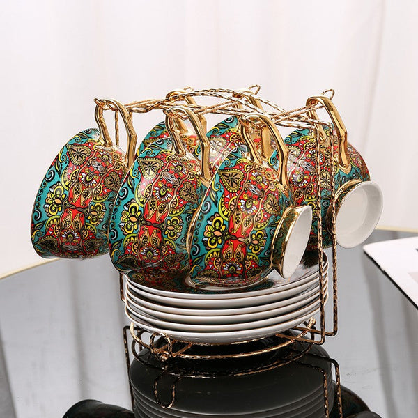 Royal Bone China Porcelain Tea Cup Set, Elegant British Ceramic Coffee Cups, Unique British Tea Cup and Saucer in Gift Box-LargePaintingArt.com