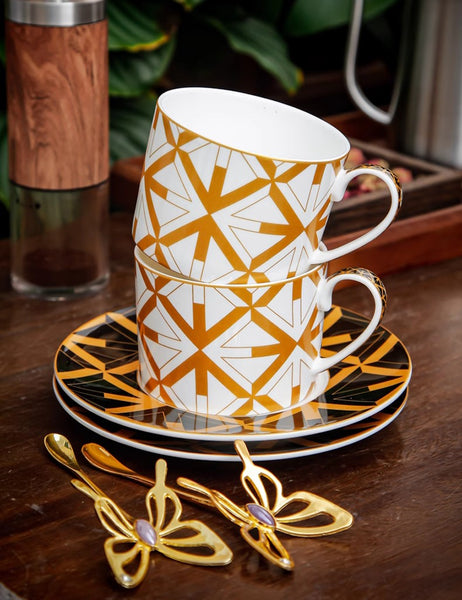 Modern Coffee Cup and Saucer, Elegant Ceramic Cups, Creative Bone China Porcelain Tea Cup Set, Beautiful British Tea Cups-LargePaintingArt.com