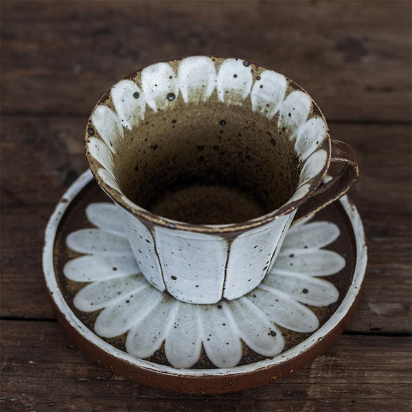 Daisy Flower Pattern Coffee Cup, Cappuccino Coffee Mug, Pottery Coffee Cups, Latte Coffee Cup, Tea Cup, Coffee Cup and Saucer Set-LargePaintingArt.com