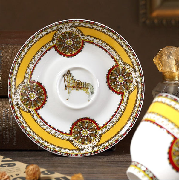 Handmade Beautiful British Tea Cups, Creative Bone China Porcelain Tea Cup Set, Yellow Royal Ceramic Coffee Cups, Unique Tea Cups and Saucers-LargePaintingArt.com