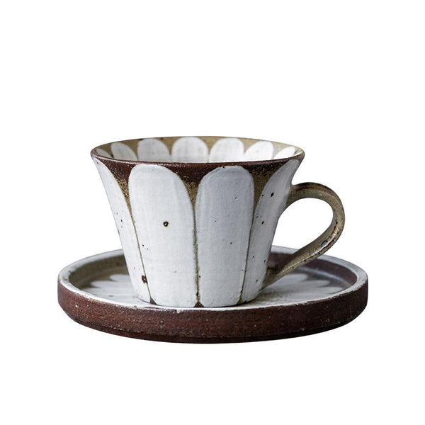 Daisy Flower Pattern Coffee Cup, Cappuccino Coffee Mug, Pottery Coffee Cups, Latte Coffee Cup, Tea Cup, Coffee Cup and Saucer Set-LargePaintingArt.com