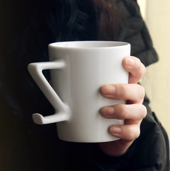 Modern Handmade Pottery Coffee Cup, Creative White Ceramic Coffee Mugs, Large Unique Tea Cup, Large Capacity Coffee Cups-LargePaintingArt.com