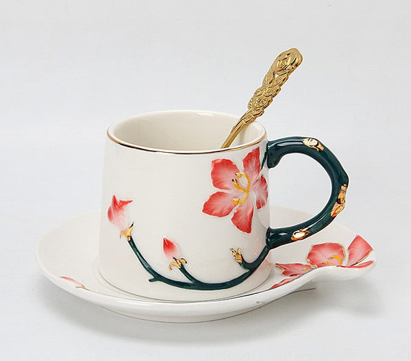 Afternoon British Tea Cups, Creative Bone China Porcelain Tea Cup Set, Traditional English Tea Cups and Saucers, Unique Ceramic Coffee Cups-LargePaintingArt.com