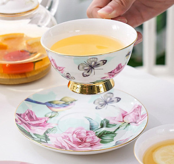 Unique Afternoon Tea Cups and Saucers in Gift Box, Royal Bone China Porcelain Tea Cup Set, Elegant Flower Pattern Ceramic Coffee Cups, Beautiful British Tea Cups-LargePaintingArt.com