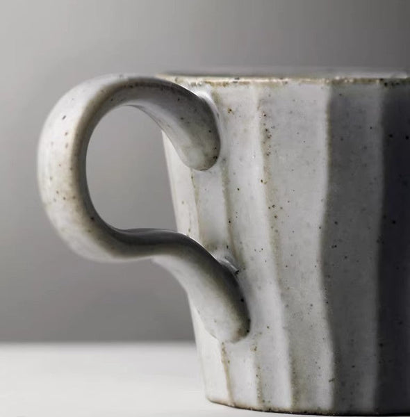 Handmade Pottery Coffee Cup, Creative Ceramic Coffee Cup with Saucer, Unique Tea Cup and Saucer, Modern Tea Cup Set for Afternoon Tea-LargePaintingArt.com