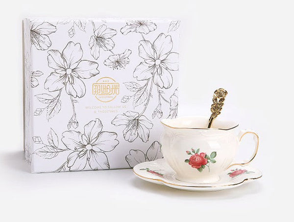 British Royal Ceramic Cups for Afternoon Tea, Elegant Ceramic Coffee Cups, Rose Bone China Porcelain Tea Cup Set, Unique Tea Cup and Saucer in Gift Box-LargePaintingArt.com
