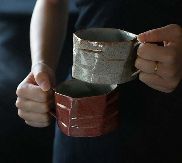 Unique Tea Cup and Saucer, Modern Handmade Pottery Coffee Cup, Creative Ceramic Coffee Cup with Saucer, Tea Cup Set for Afternoon Tea-LargePaintingArt.com