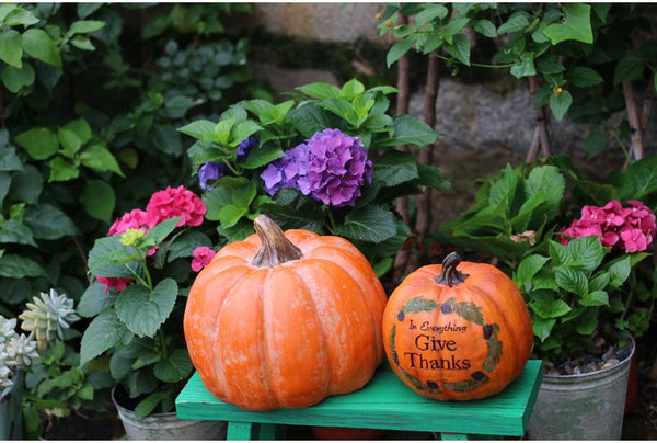 Large Thanksgiving Pumpkins for Garden Ornaments, Cute Resin Pumpkins for Garden Courtyard Ornament, Villa Outdoor Decor Gardening Ideas-LargePaintingArt.com