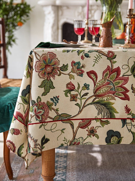 Spring Flower Table Cover for Kitchen, Large Modern Rectangular Tablecloth Ideas for Dining Room Table, Rustic Garden Floral Tablecloth for Round Table-LargePaintingArt.com