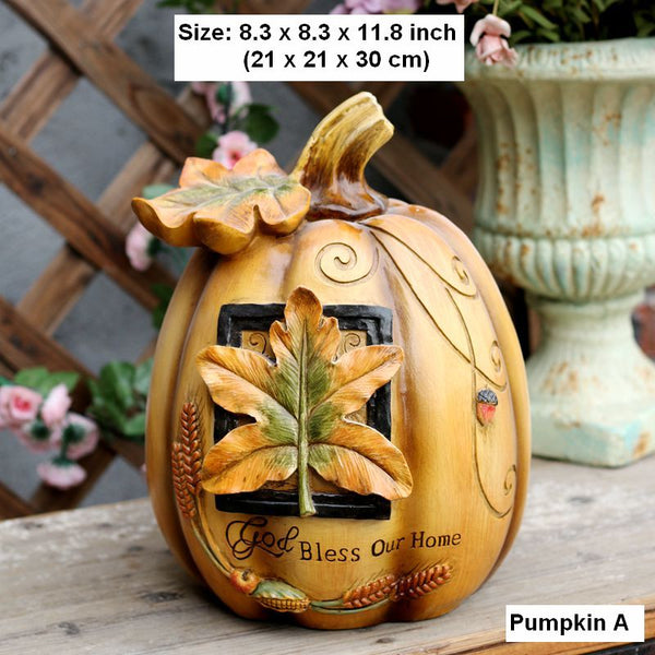 Large Thanksgiving Pumpkins for Garden Ornaments, Cute Resin Pumpkins for Garden Courtyard Ornament, Villa Outdoor Decor Gardening Ideas-LargePaintingArt.com