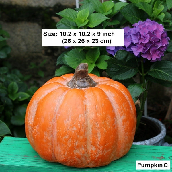 Large Thanksgiving Pumpkins for Garden Ornaments, Cute Resin Pumpkins for Garden Courtyard Ornament, Villa Outdoor Decor Gardening Ideas-LargePaintingArt.com