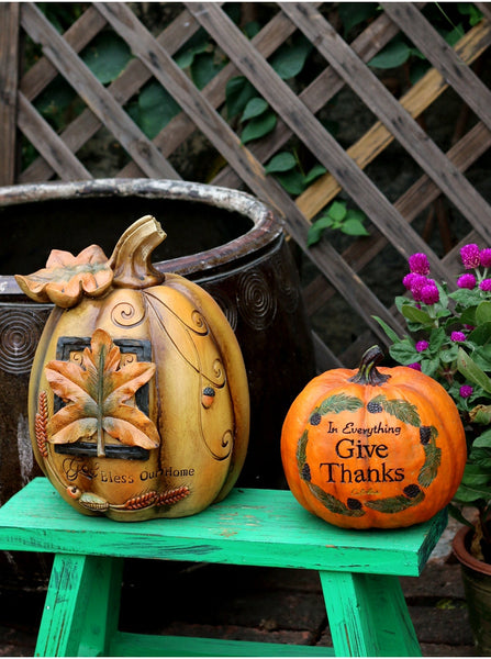 Large Thanksgiving Pumpkins for Garden Ornaments, Cute Resin Pumpkins for Garden Courtyard Ornament, Villa Outdoor Decor Gardening Ideas-LargePaintingArt.com